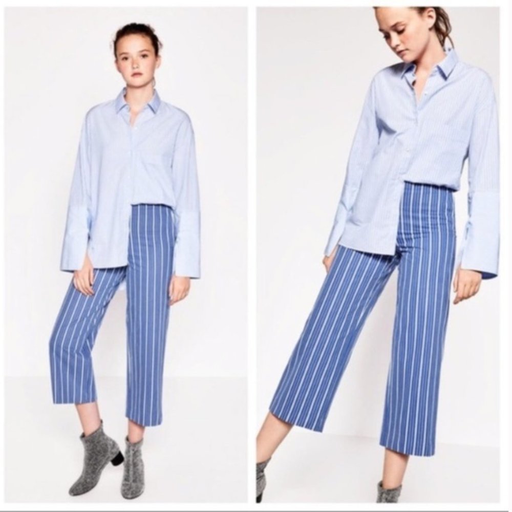 ZARA Blue Stripe Wide Leg Crops XS NWT